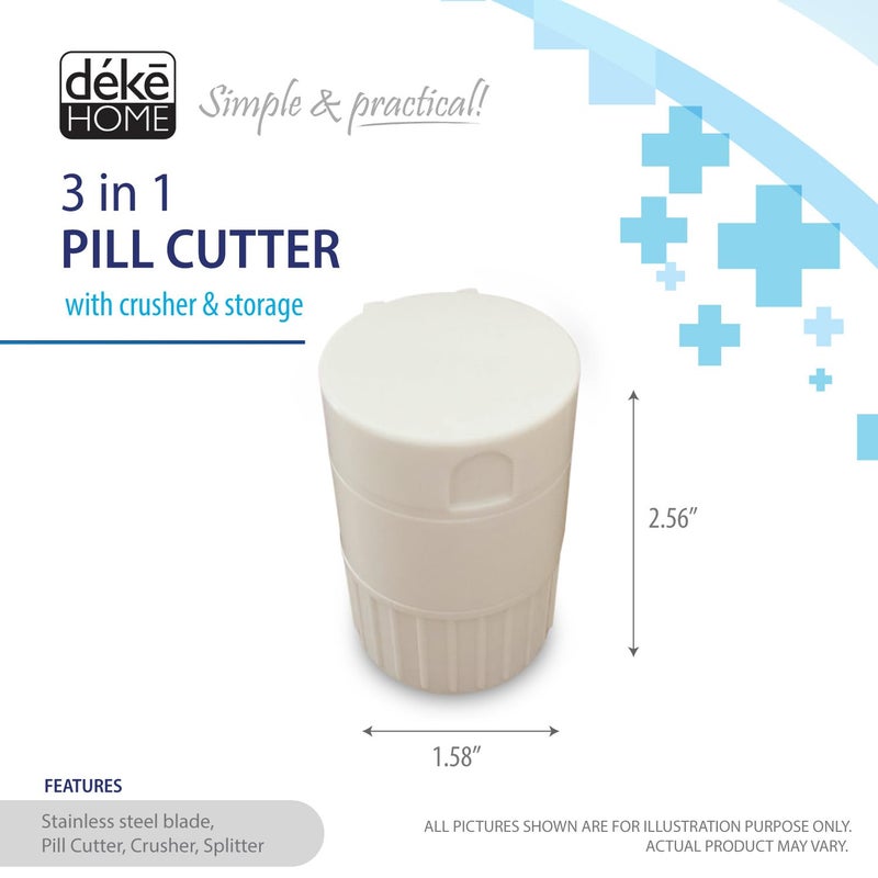 Deke Home - 3 in 1 Pill Cutter & Crusher with Storage, Compact Pill Splitter with Stainless Blade, Powder Grinder & Travel Cup, Best for Scored Tablets, Vitamins & Medication, BPA Free - Image 2